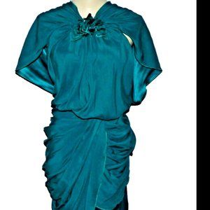 VIONNET NEW $2780 NWT 38 ITALY 4 6 S CREPE SATIN EMERALD SILK MINI RUCHED DRESS